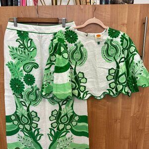 *WORN ONLY ONCE!*  Farm Rio Color Festival Linen Cropped Blouse & Skirt Set